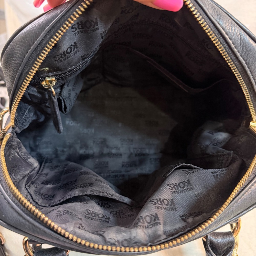 Michael Kors Vintage Bedford Black Pebbled Leather Satchel Crossbody Bag Gold - Picture 6 of 7